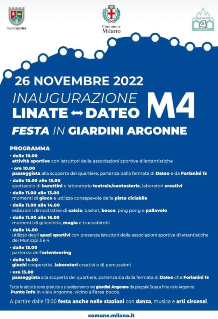 Inaugurazione Metropolitana di Milano Linea 4 - 26 novembre 2022