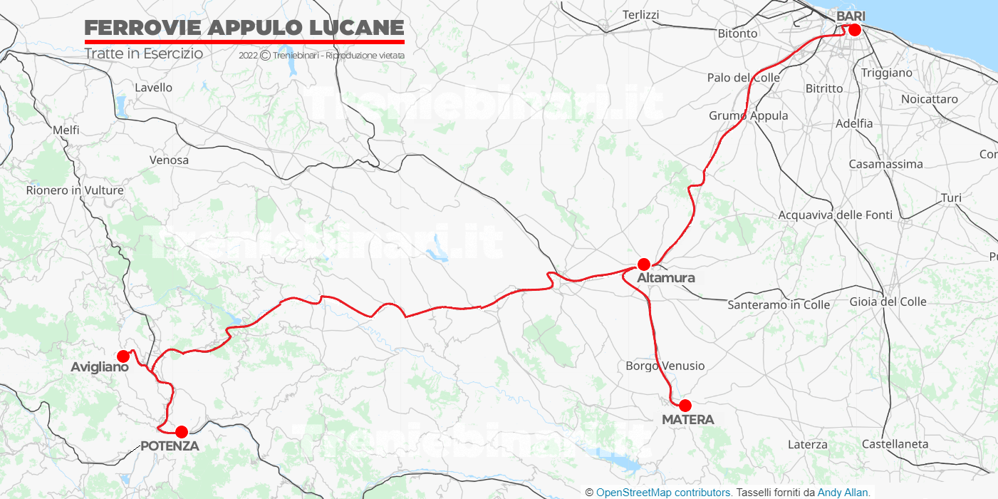Mappa della Ferrovie Appulo Lucane