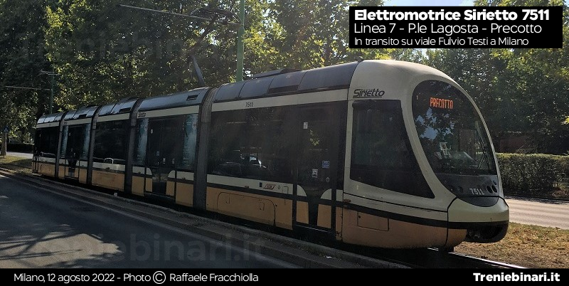 Tram Sirietto 7511 in viale Fulvio Testi il 12 agosto 2022