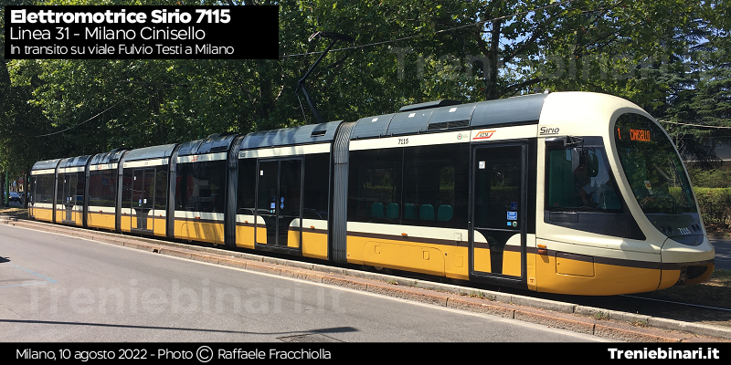 Tram Sirio 7115 in viale Fulvio Testi il 10 agosto 2022