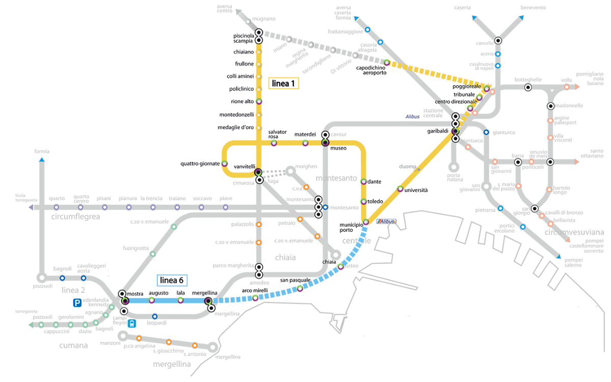 Mappa Metropolitana Napoli Linee 1 e 6