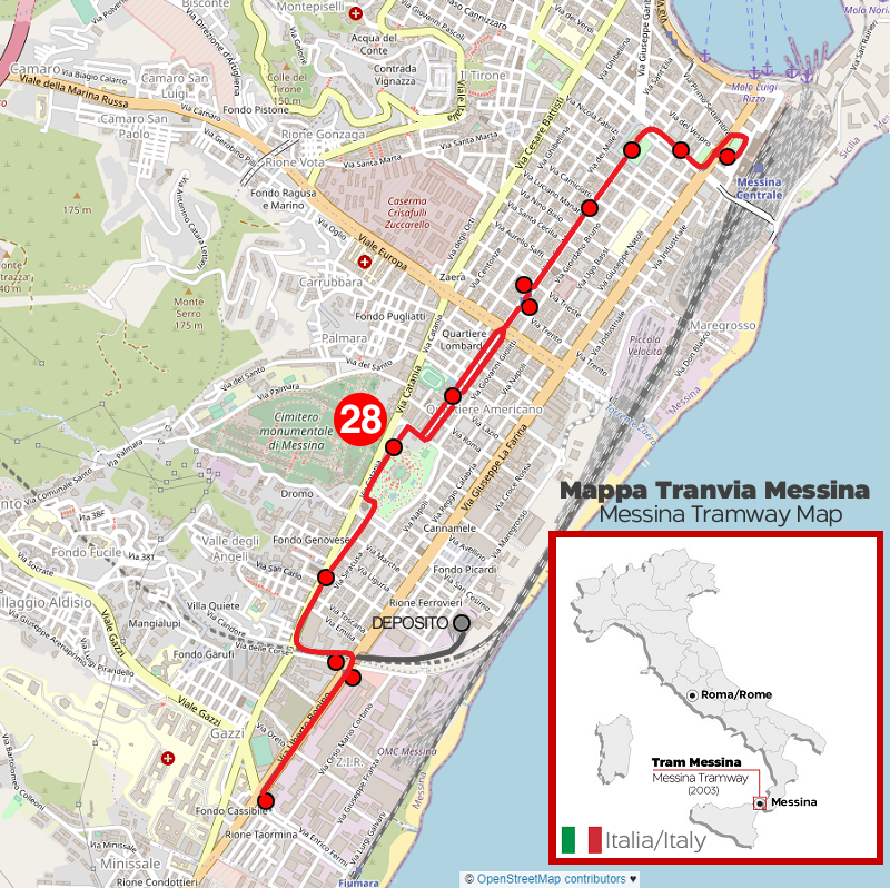 Mappa Tram Messina - Messina Tramway Map