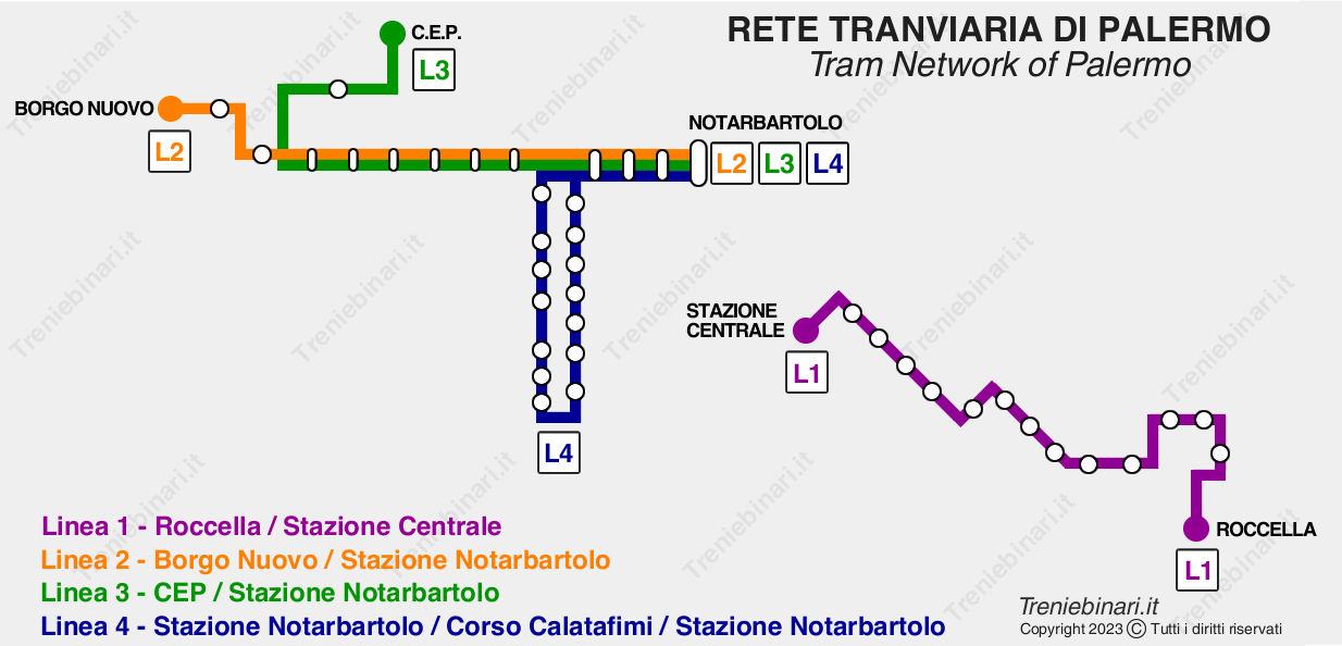 Mappa Tram Palermo - Palermo Tramway Map