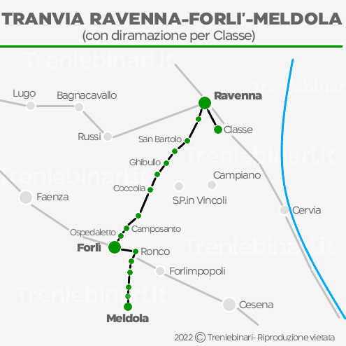 Mappa Tranvia Meldola-Forlì-Ravenna-Classe
